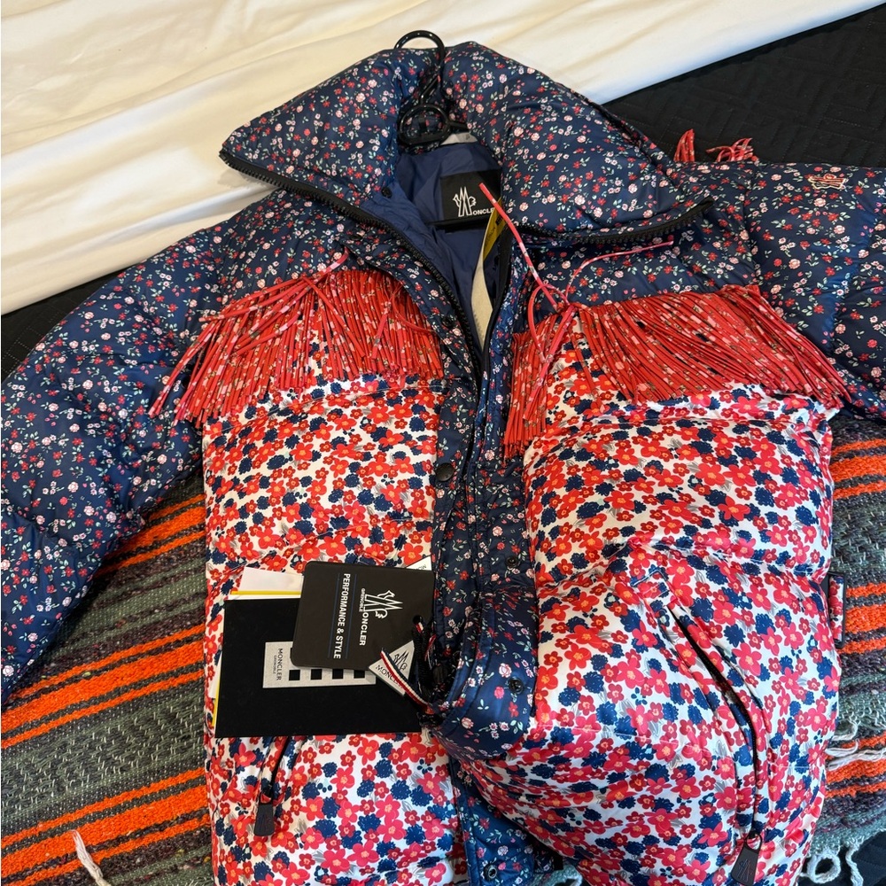 Colorful Floral Puffer Jacket with Fringe